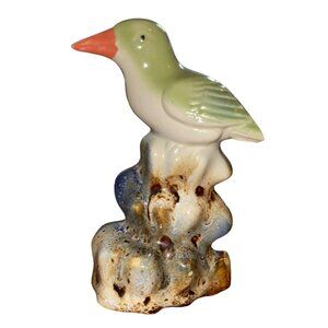 Vintage Tropical Bird On Rocks Driftwood Porcelain Figurine Made In Brazil 203-B
